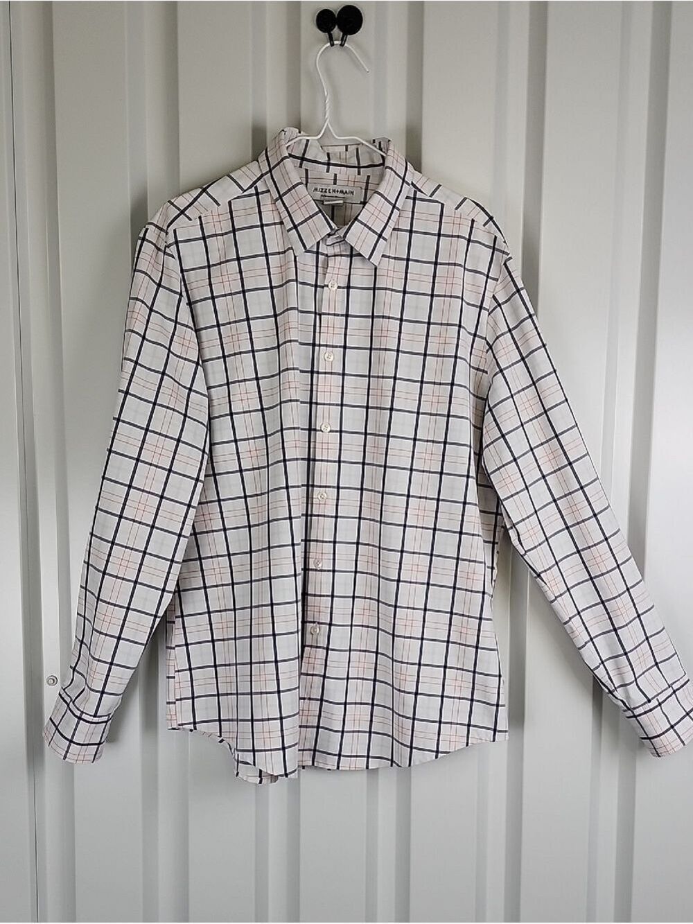 Mizzen+Main Mens White Blue Orange Grid Plaid Button-Down Shirt Size XL Trim